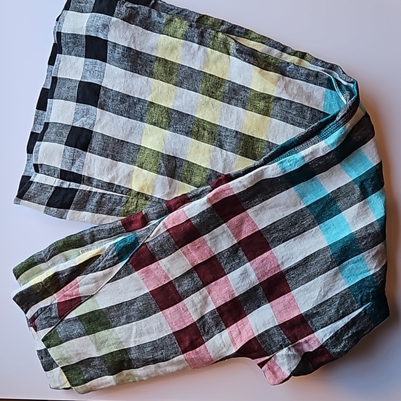Hannes Roether Colorful Gingham Wide Leg 100% Linen Pants XS - Picture 4 of 10